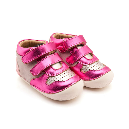 Old Soles 4126 Got Pave kids leather shoe in Gris Suede, Pink Frost, and Fuchsia Foil with pave detail