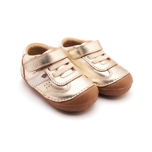 Old Soles 4130 Gravel Pave kids leather shoe in Gold and Snow with pave detail