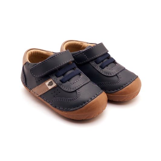 Old Soles 4130 Gravel Pave kids leather shoe in Navy and Taupe with pave detail
