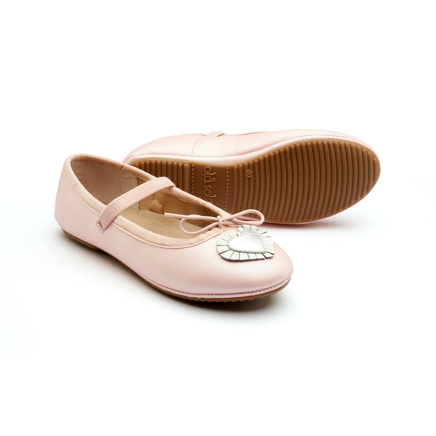 Old Soles 622 Heart Ruffle kids leather shoe in Nacardo Dalia, Silver, and Snow with ruffle detail