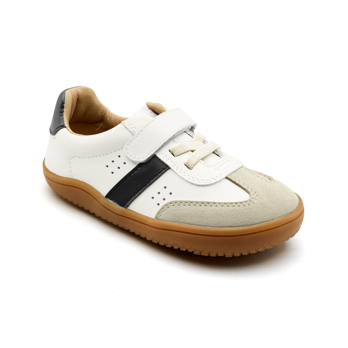 Old Soles 6500 Stylin Barewalk kids leather barefoot shoe in White and Black and Suede Light Grey with barefoot design