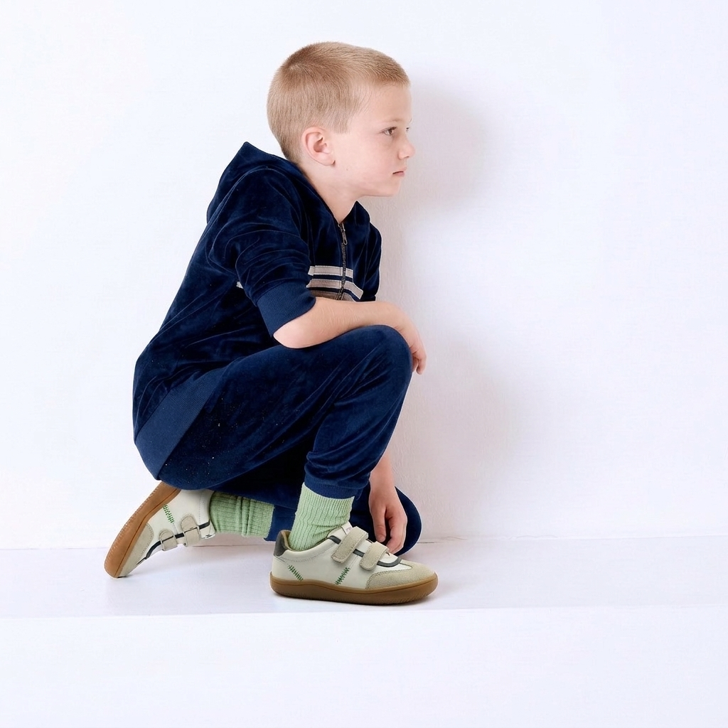 Old Soles 6502 Zigsta Barewalk kids leather barefoot shoe in Snow with barefoot design
