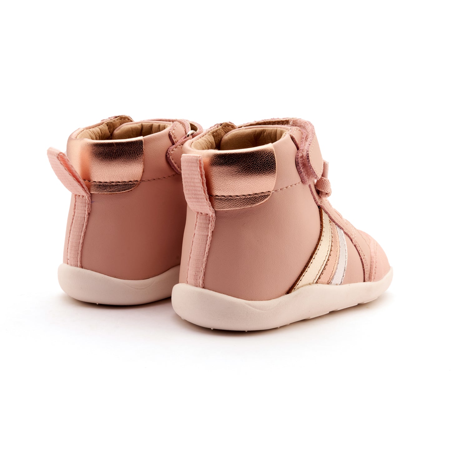 Old Soles 8000 High Sun Rays kids leather shoe in Powder Pink with sporty detail