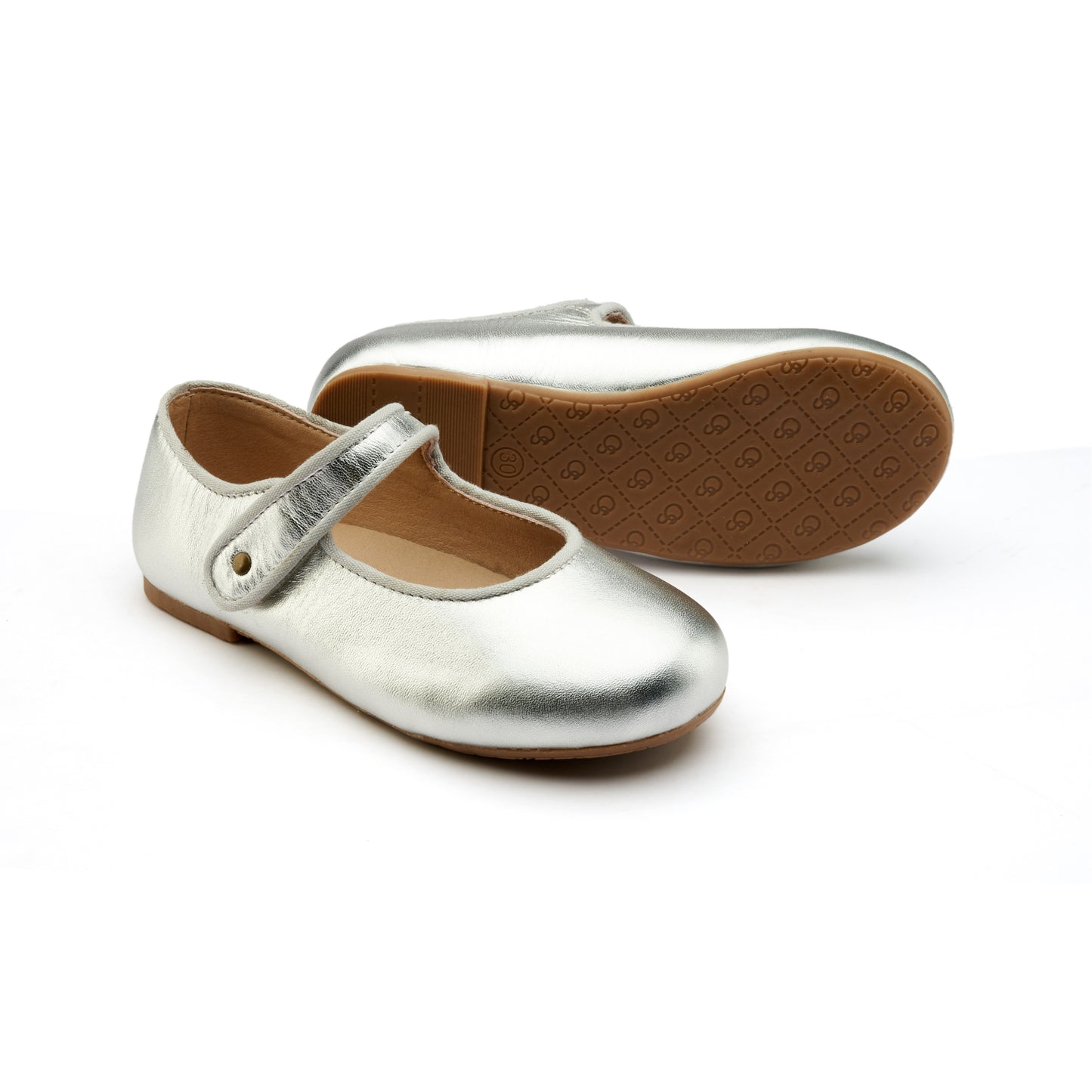 Old Soles 803 Lady Jane kids leather flat in Silver with classic detail