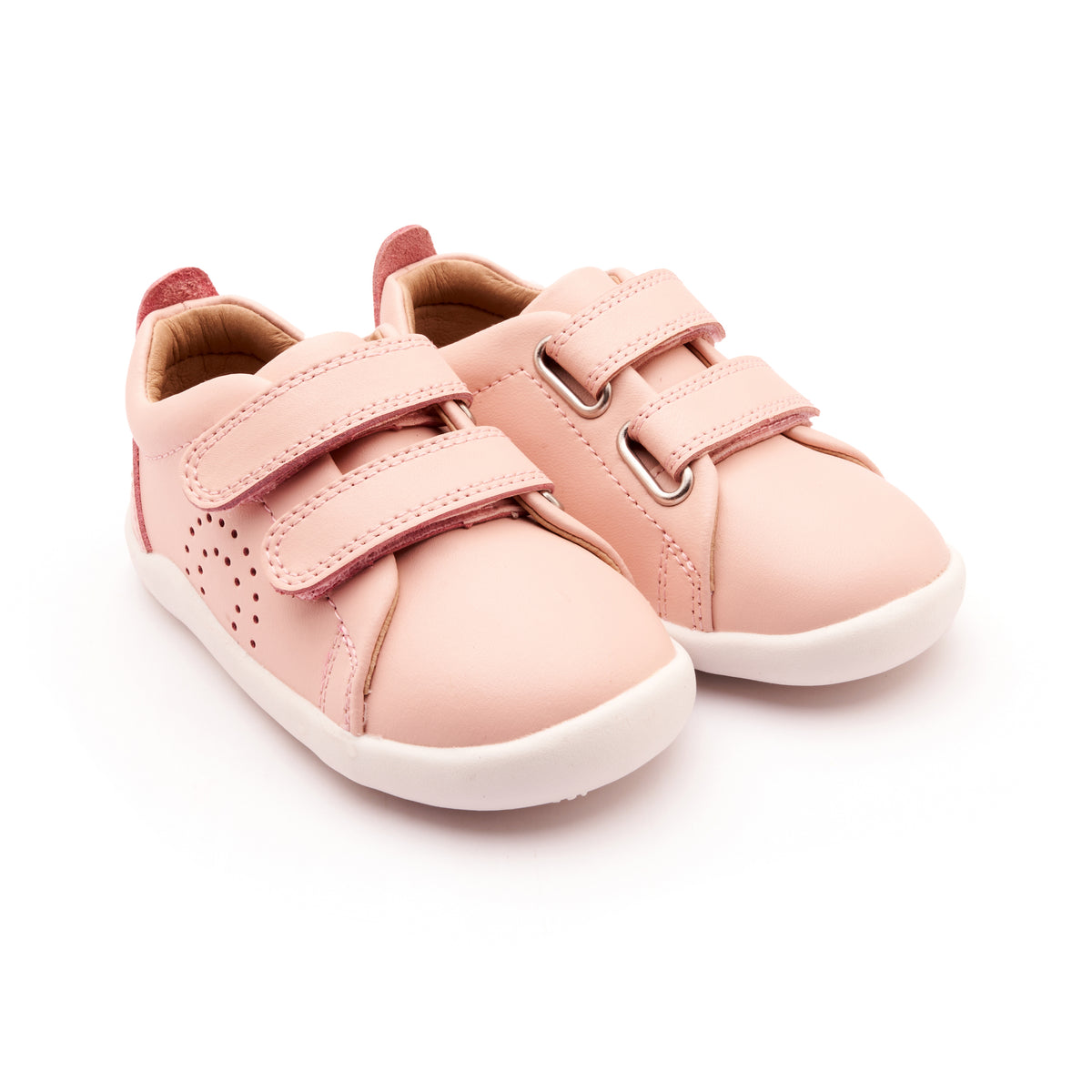 Old Soles 8056 Little Tot kids leather shoe in Powder Pink and White Sole with velcro strap detail