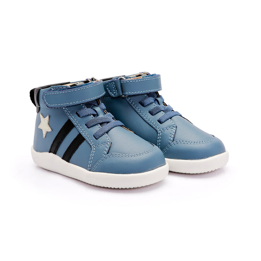 Old Soles 8068 Boss Ground kids leather shoe in Indigo, Sporco, and Black with rubber sole detail
