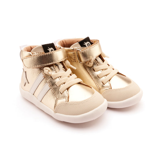 Old Soles 8068 Boss Ground kids leather shoe in Gold, Sporco, and Snow with rubber sole detail