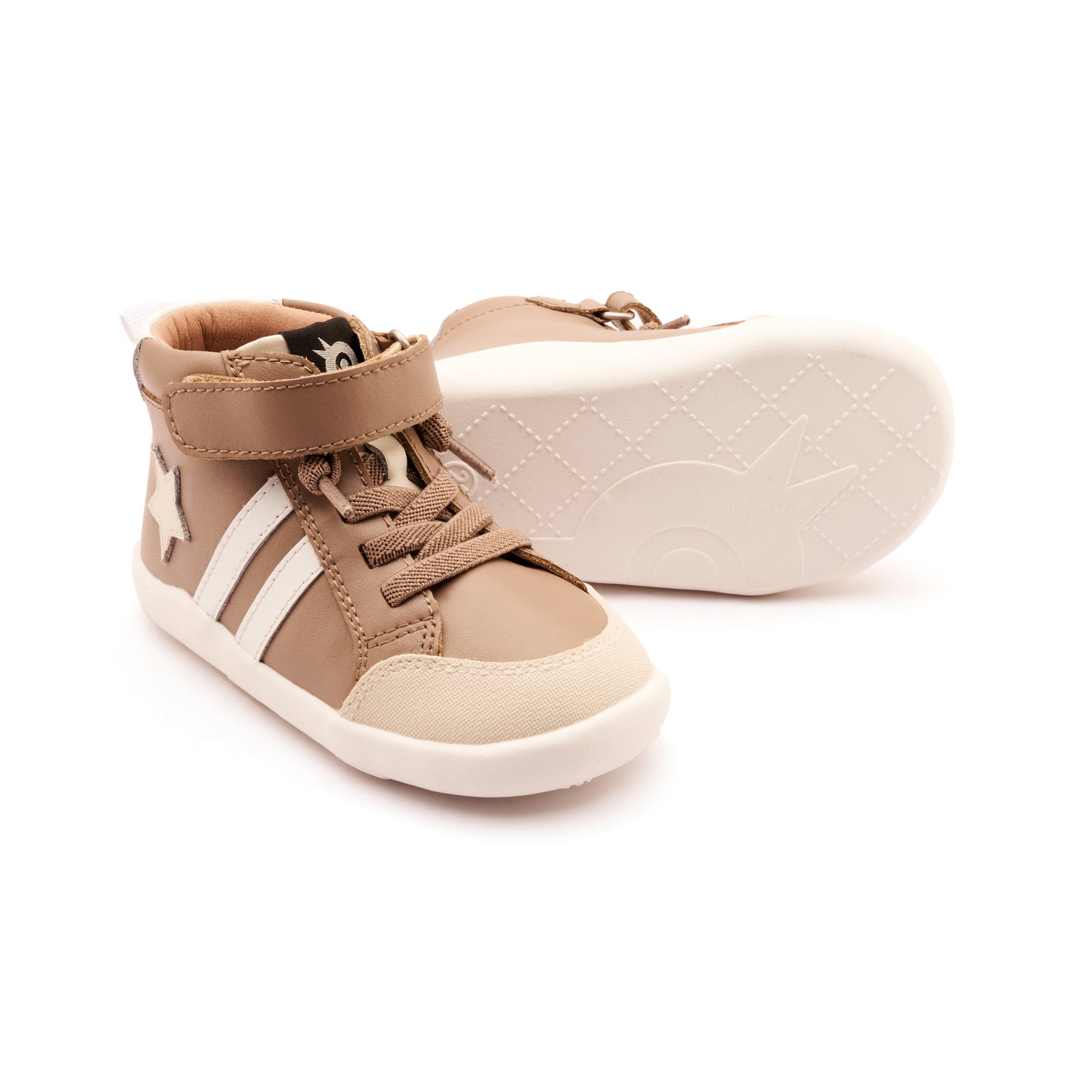 Old Soles 8068 Boss Ground kids leather shoe in Taupe, Sporco, and Snow with rubber sole detail