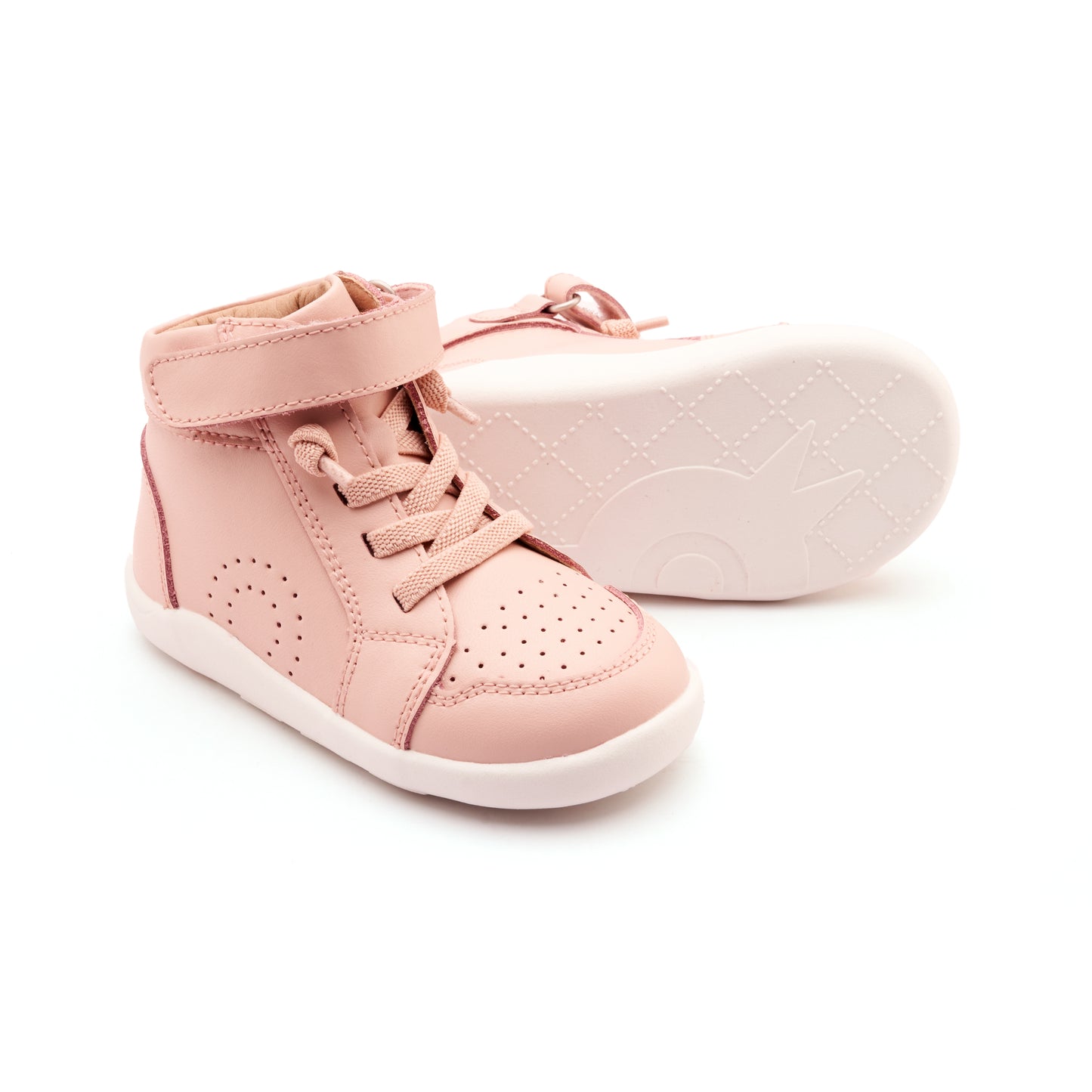 Old Soles 8069 High Little Tot kids leather shoe in Powder Pink with velcro strap detail