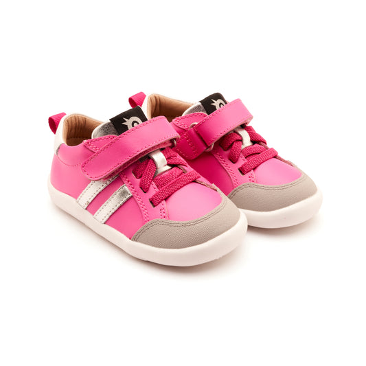 Old Soles 8070 Bowler Ground kids leather shoe in Rosy, Silver, and Snow with bow detail