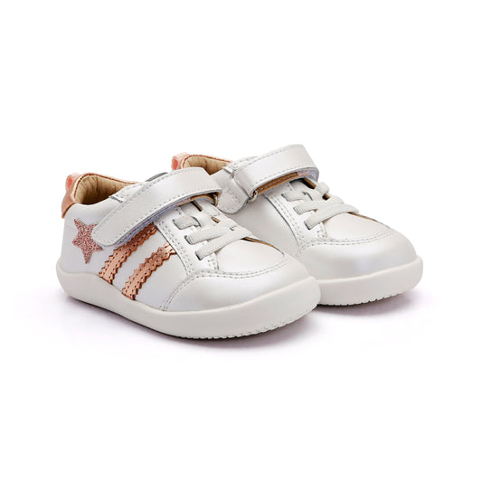 Old Soles 8072 WOS Ground kids leather shoe in Nacardo Blanco, Glam Copper, and Copper with rubber sole detail