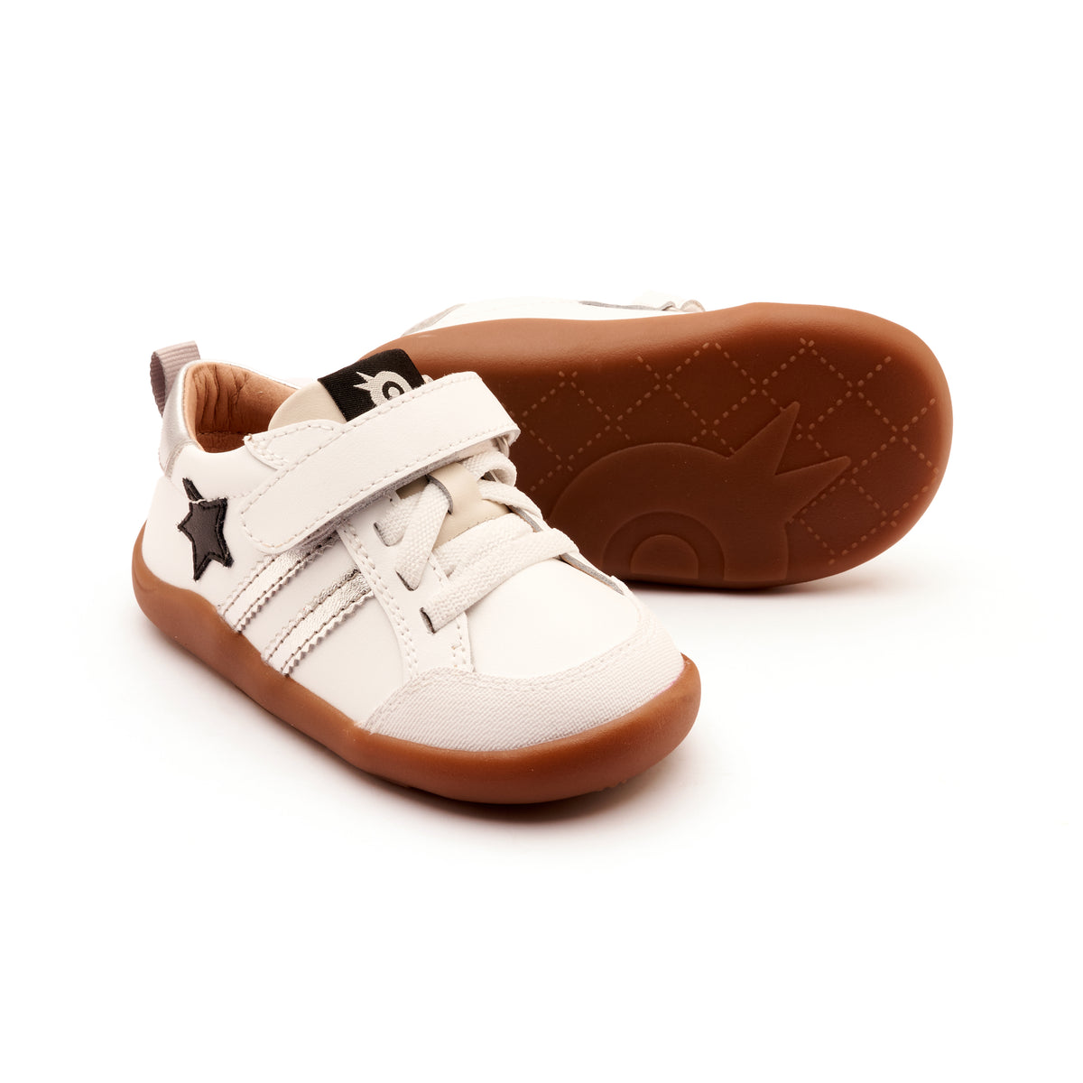 Old Soles 8072 WOS Ground kids leather shoe in Gold, Snow, and Silver with rubber sole detail