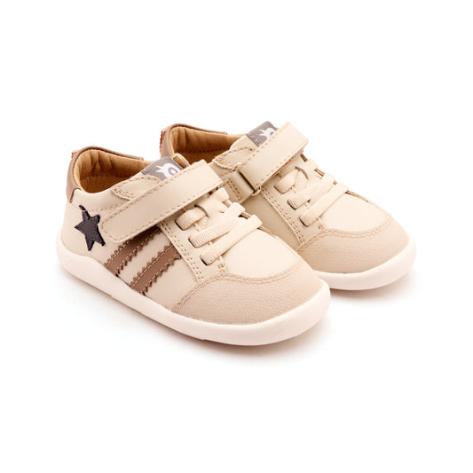 Old Soles 8072 WOS Ground kids leather shoe in Sporco and Taupe and Navy with rubber sole detail