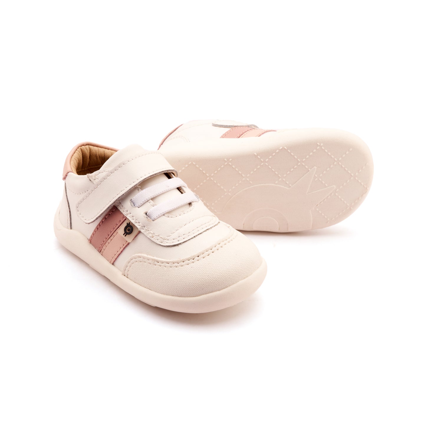 Old Soles 8074 Squat Ground kids leather shoe in Snow, Powder Pink, and Kiss with rubber sole detail