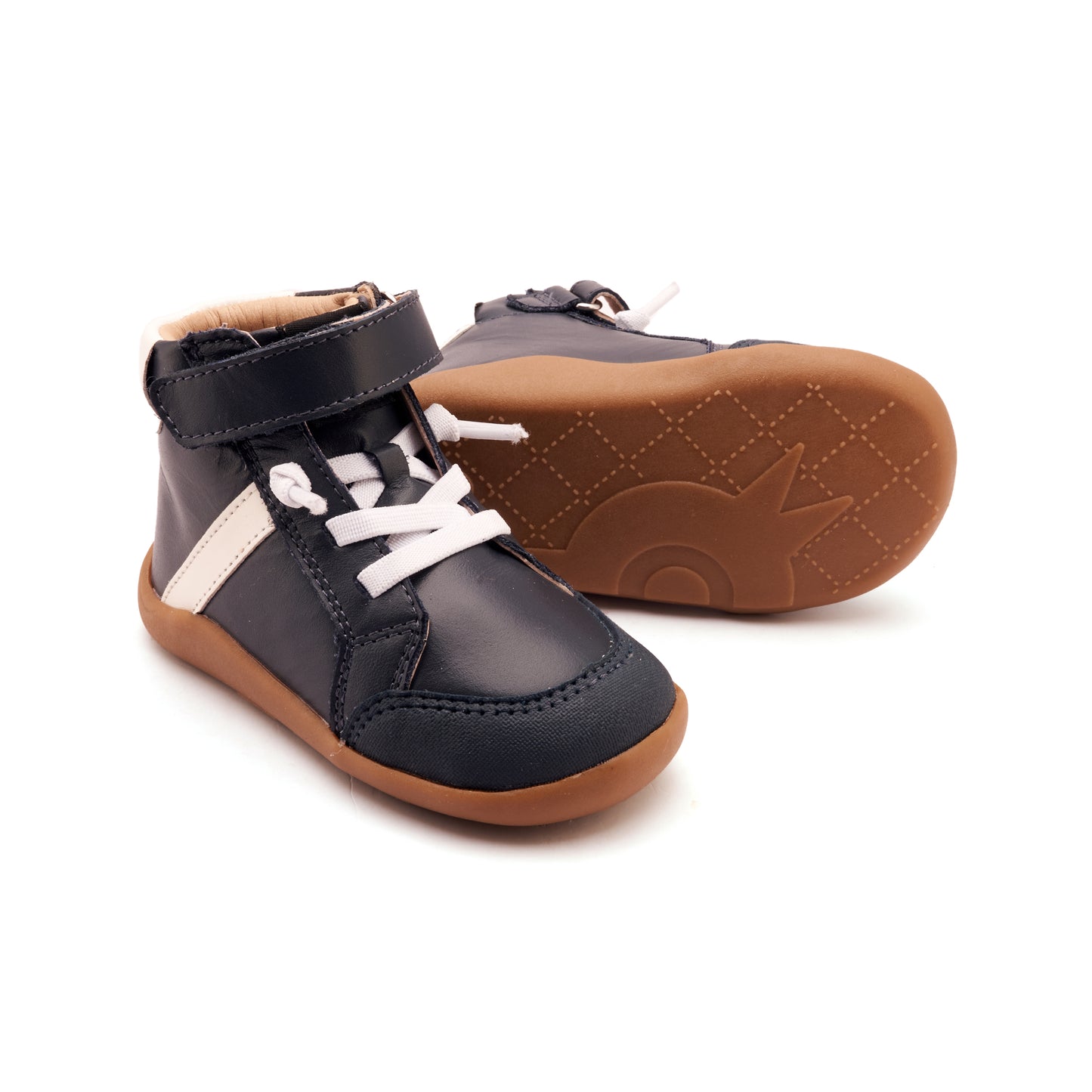 Old Soles 8082 Retro Ground High Top kids leather high top sneaker in Navy and Snow with rubber sole detail