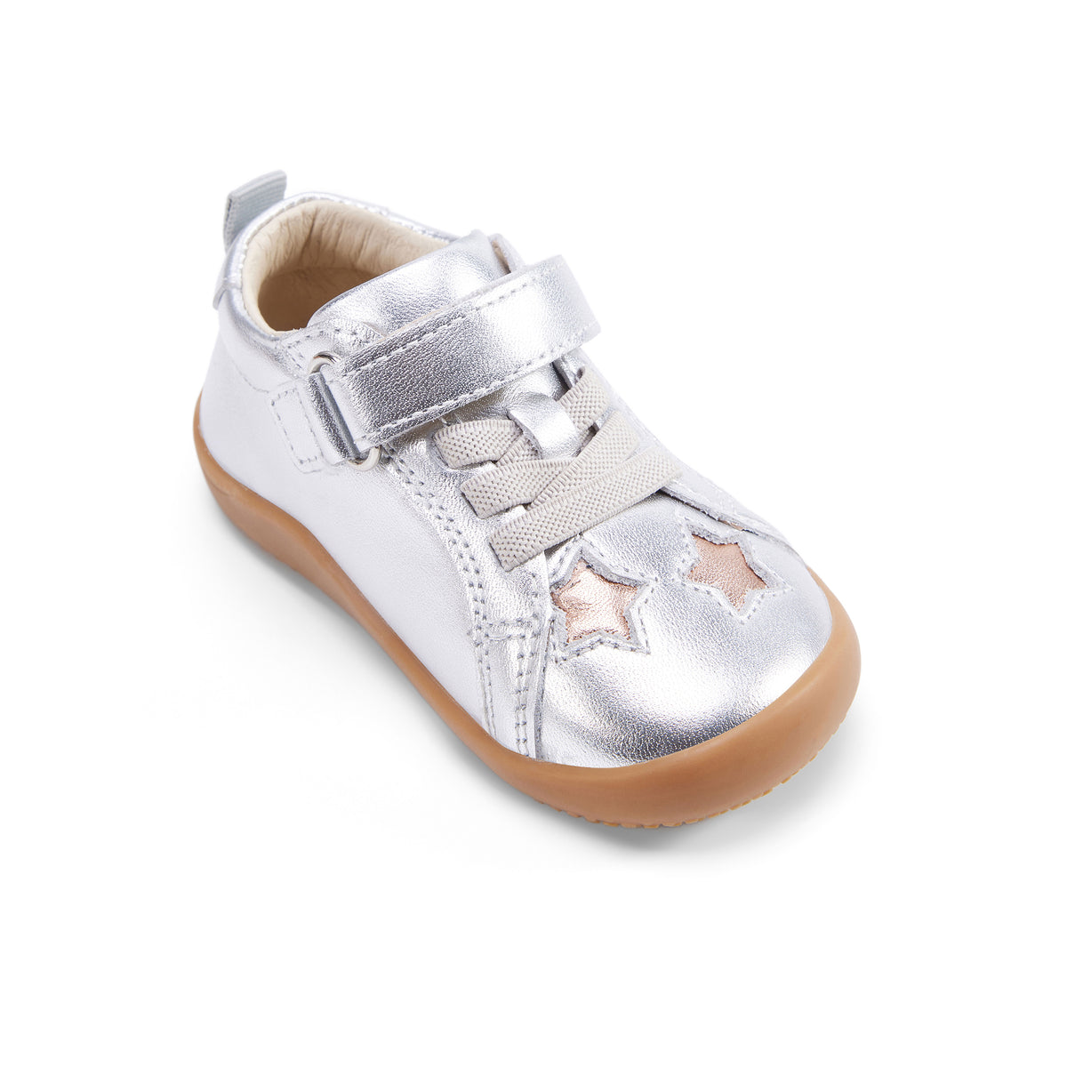 Old Soles 8091 Gazer Ground kids leather shoe in Silver and Copper with rubber sole detail