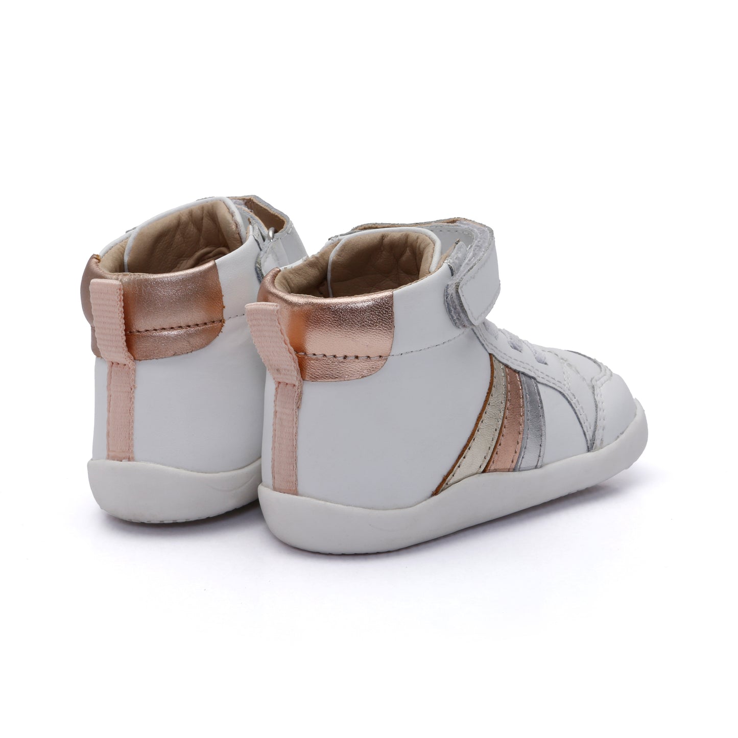 Old Soles 8109 Sunray kids leather shoe in Snow and Silver and Copper and Gold with sunray detail