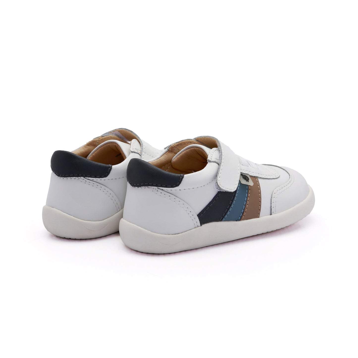 Old Soles 8110 Ray Ground kids leather shoe in Snow and Navy and Indigo and Taupe with rubber sole detail