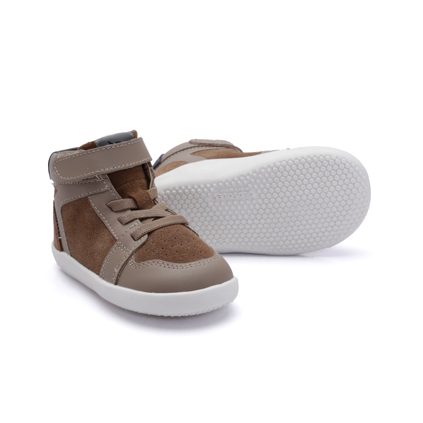 Old Soles 8127 Jump Ground kids leather sneaker in Taupe Taupe Suede and Navy
