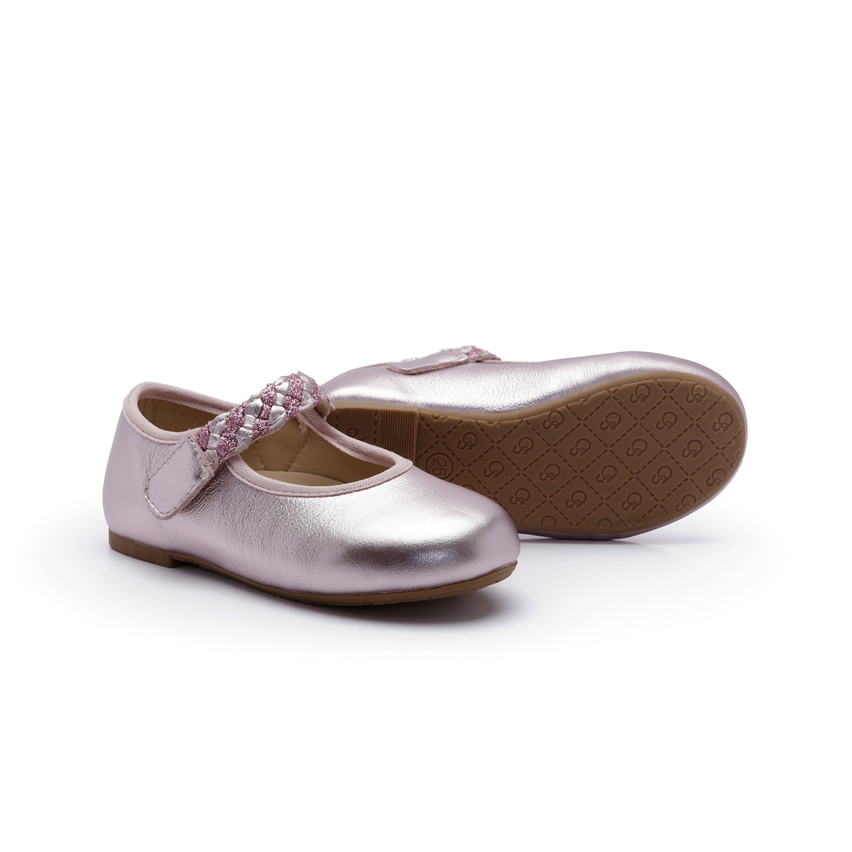 Old Soles 817 Lady Plat kids leather shoe in Millet Pink and Glam Pink with classic detail