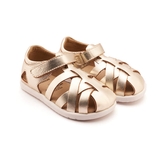 Old Soles 9504 Open Air kids leather shoe in Gold with open toe detail