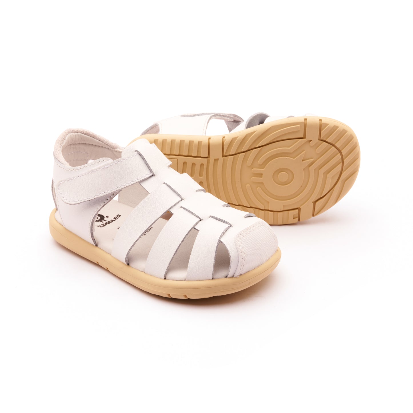 Old Soles 9506 Water Kid kids leather shoe in Snow and Natural Sole with open toe detail