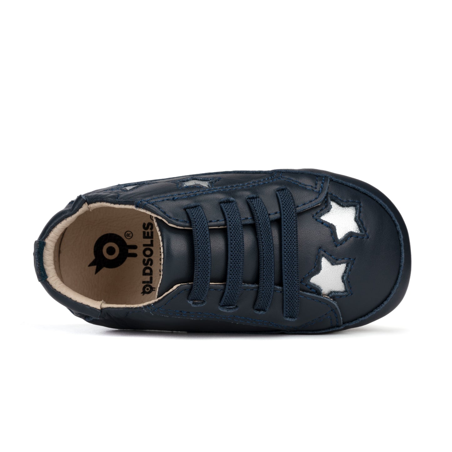 Old Soles 0024R Starey Bambini baby leather shoe in Navy and Silver with star detail