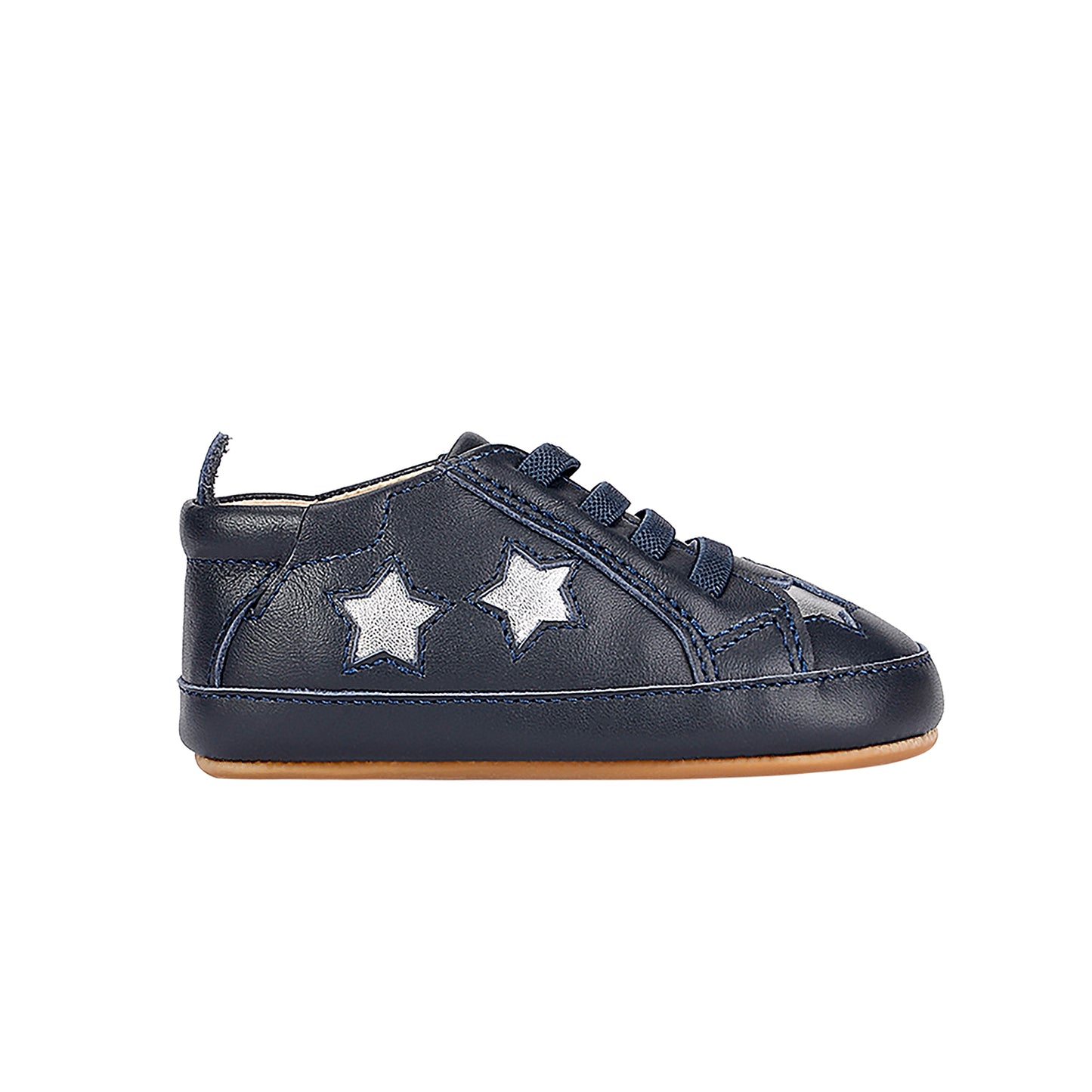 Old Soles 0024R Starey Bambini baby leather shoe in Navy and Silver with star detail