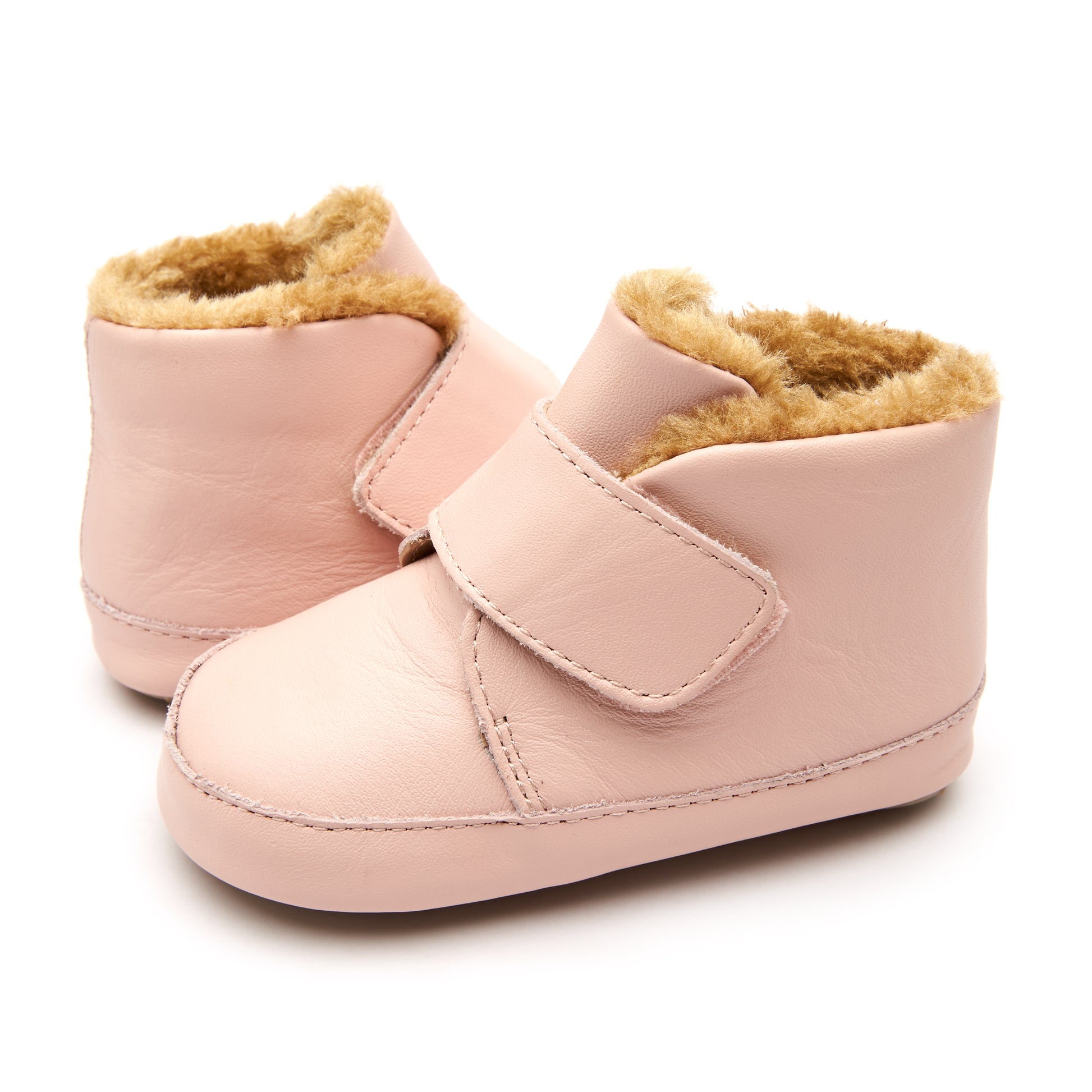 Old Soles 0044R Shloofy baby leather shoe in Powder Pink with soft sole detail