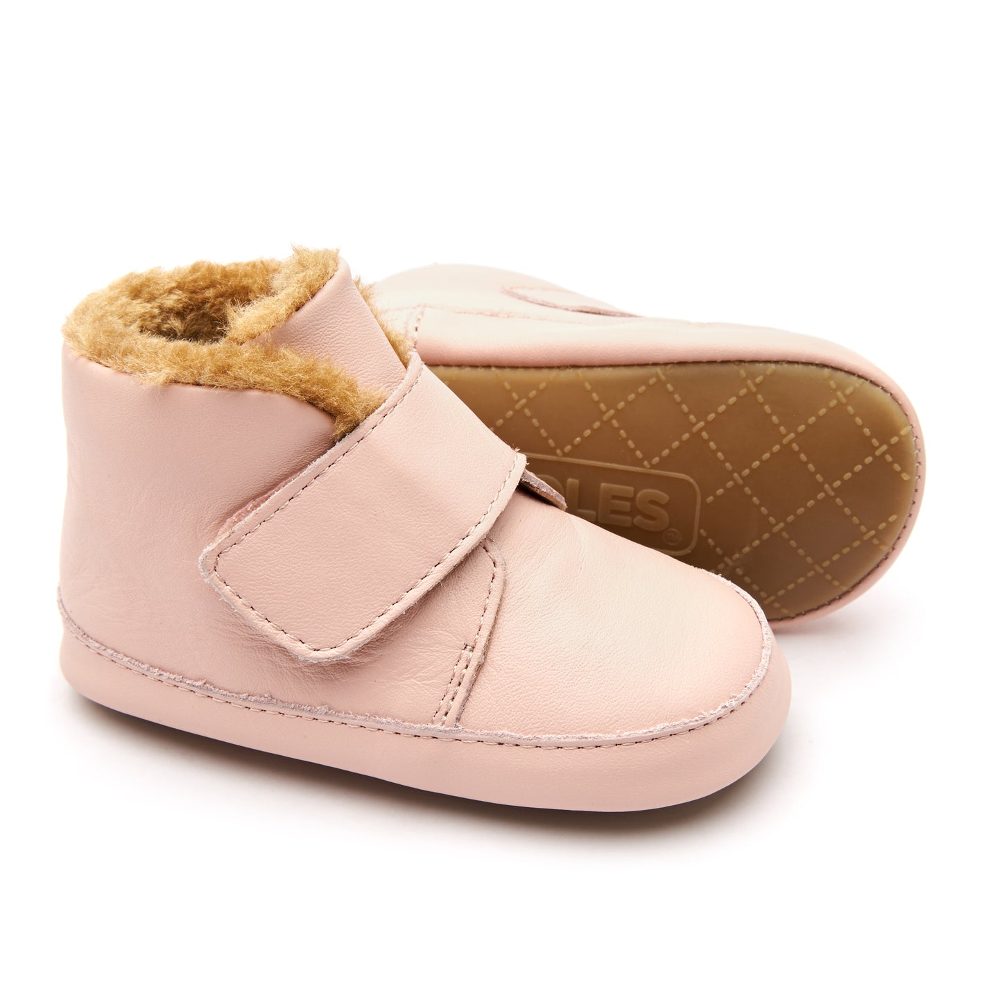 Old Soles 0044R Shloofy baby leather shoe in Powder Pink with soft sole detail