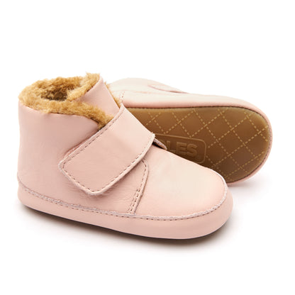 Old Soles 0044R Shloofy baby leather shoe in Powder Pink with soft sole detail