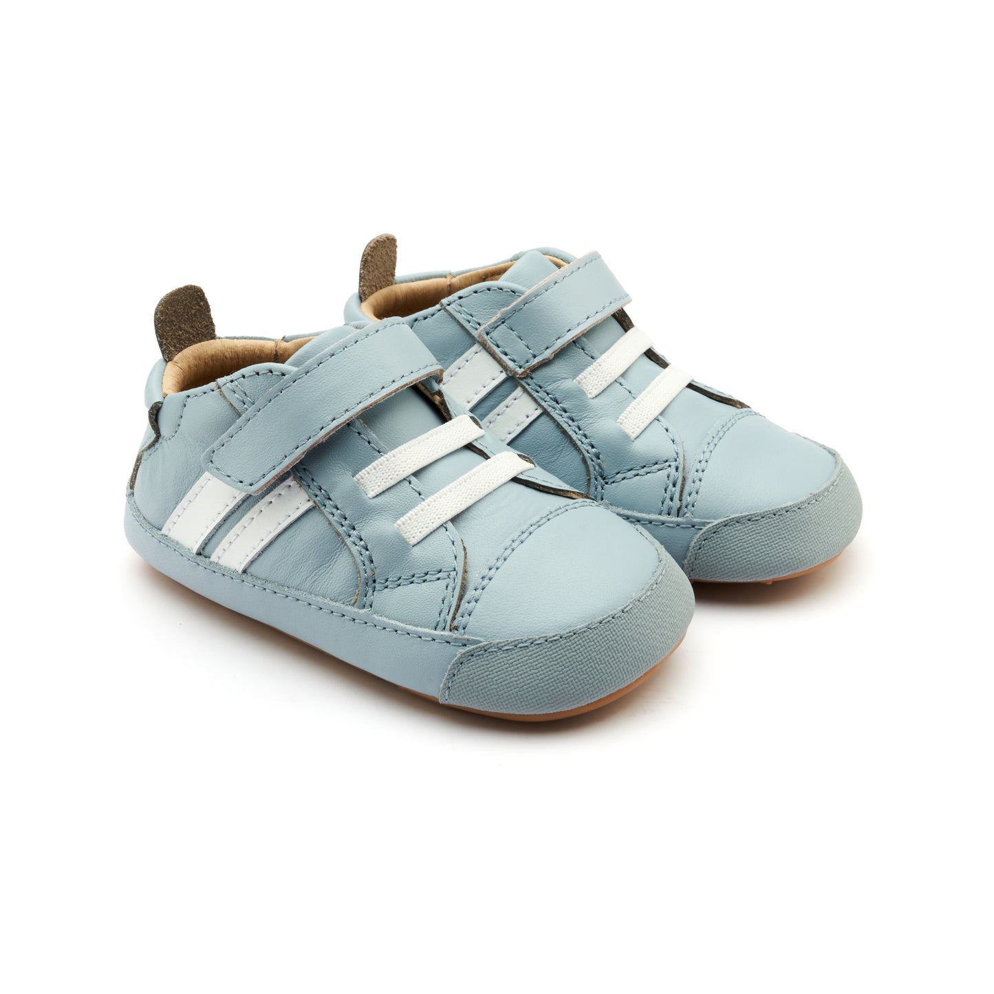 Old Soles 0049RT Low Roller Shoe baby leather shoe in Dusty Blue and Snow with classic detail