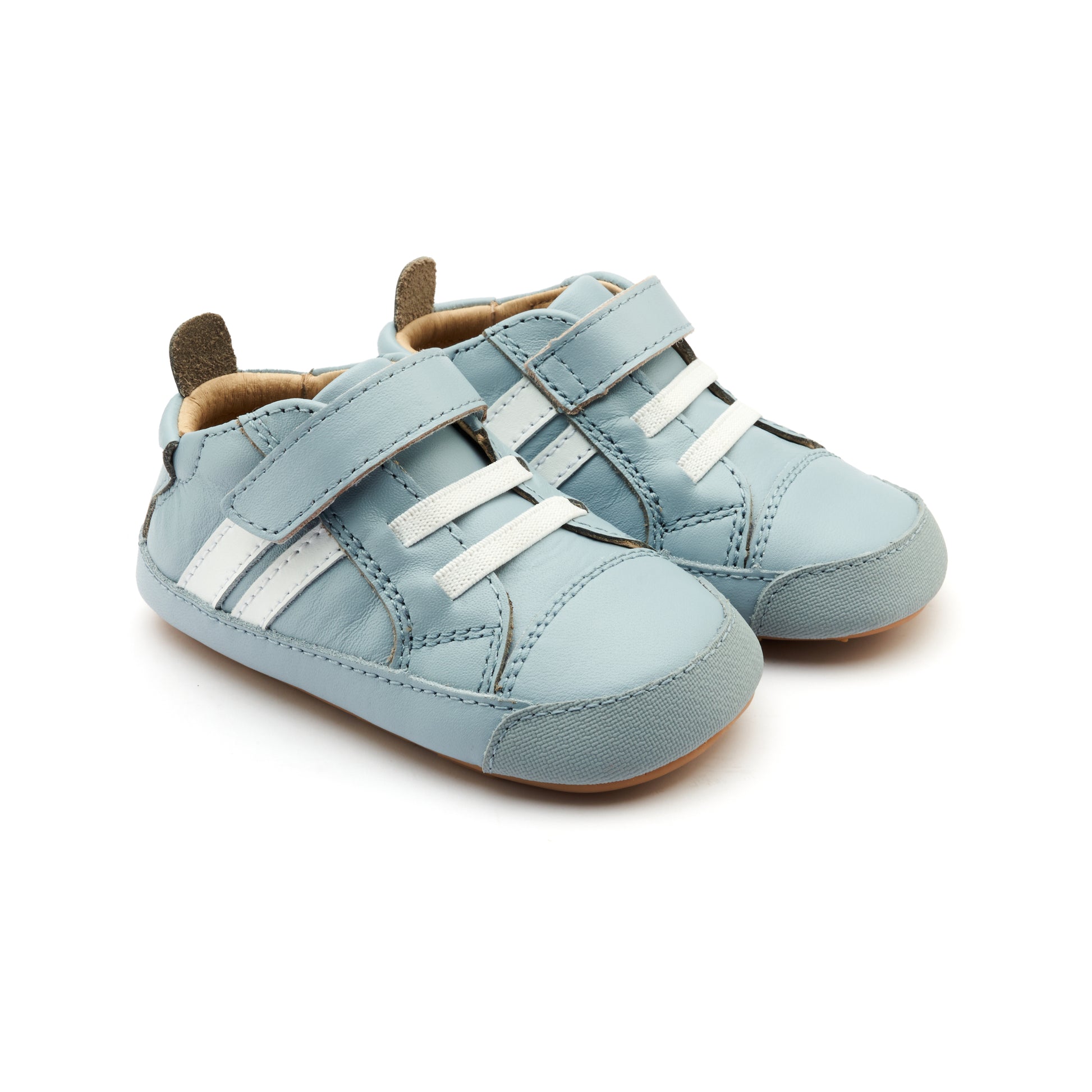 Old Soles 0049RT Low Roller Shoe baby leather shoe in Dusty Blue and Snow with classic detail