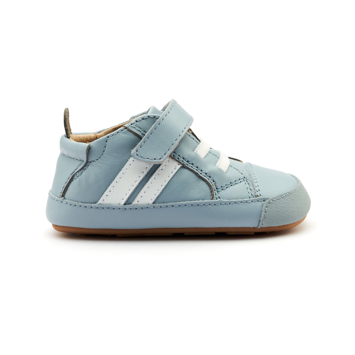 Old Soles 0049RT Low Roller Shoe baby leather shoe in Dusty Blue and Snow with classic detail