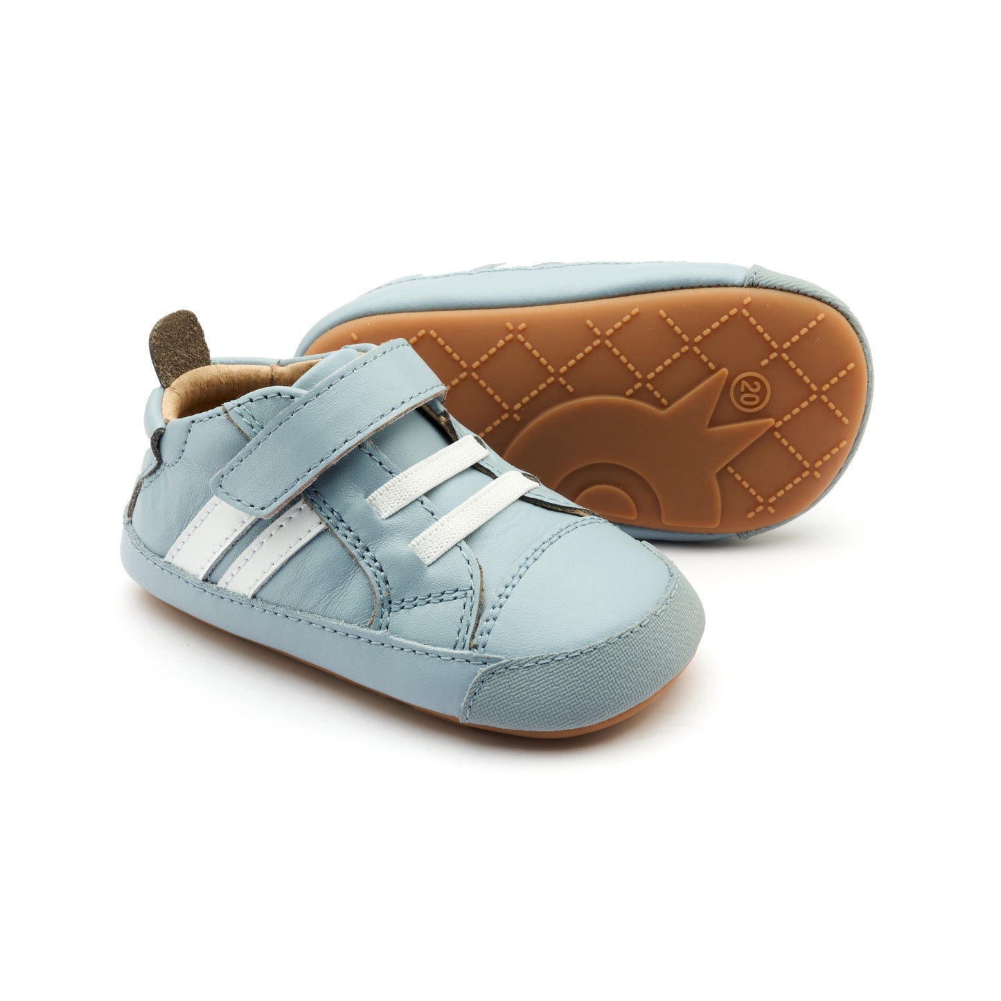Old Soles 0049RT Low Roller Shoe baby leather shoe in Dusty Blue and Snow with classic detail