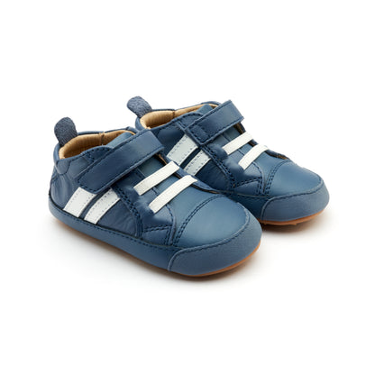 Old Soles 0049RT Low Roller Shoe baby leather shoe in Petrol and Snow with classic detail