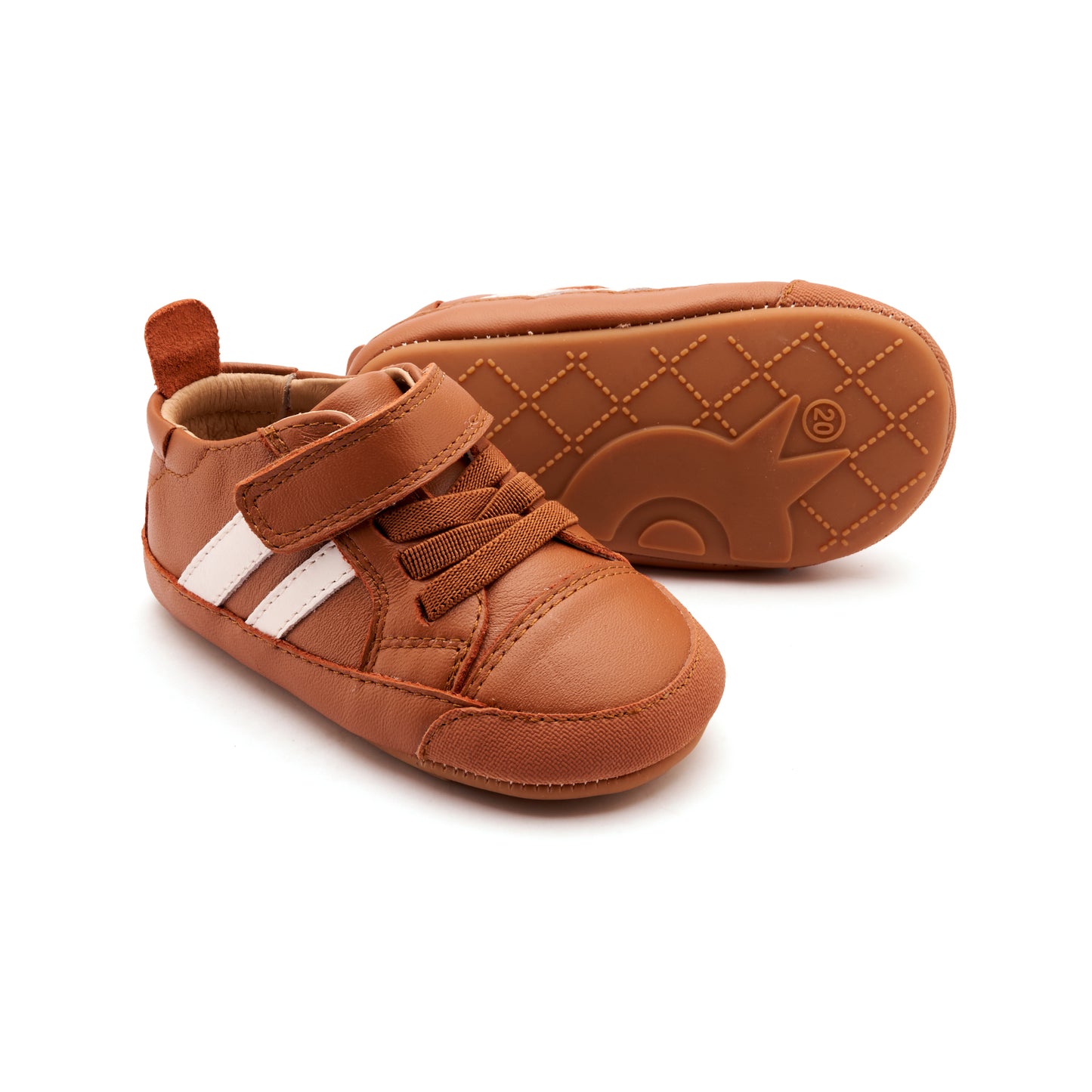 Old Soles 0049RT Low Roller Shoe baby leather shoe in Tan and Snow with classic detail