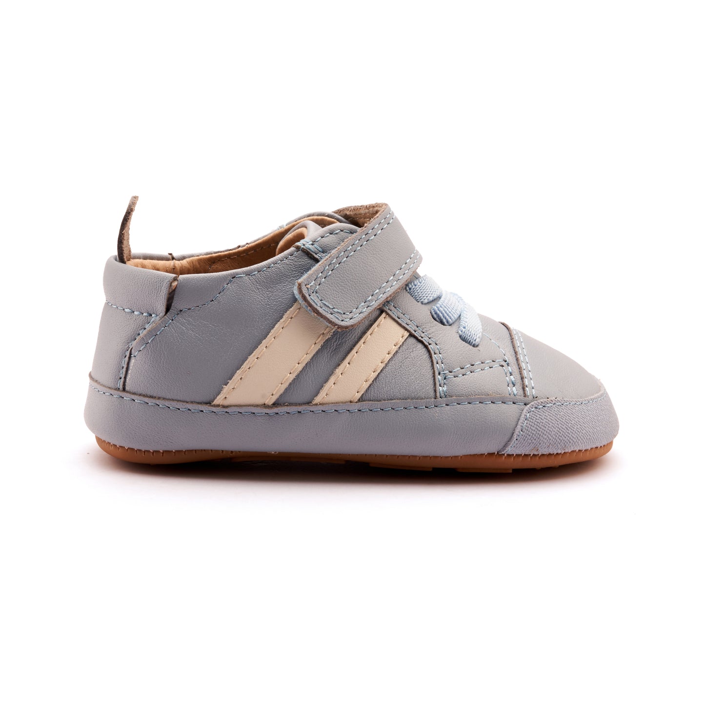 Old Soles 0049RT Low Roller Shoe baby leather shoe in Dusty Blue and Sporco with classic detail