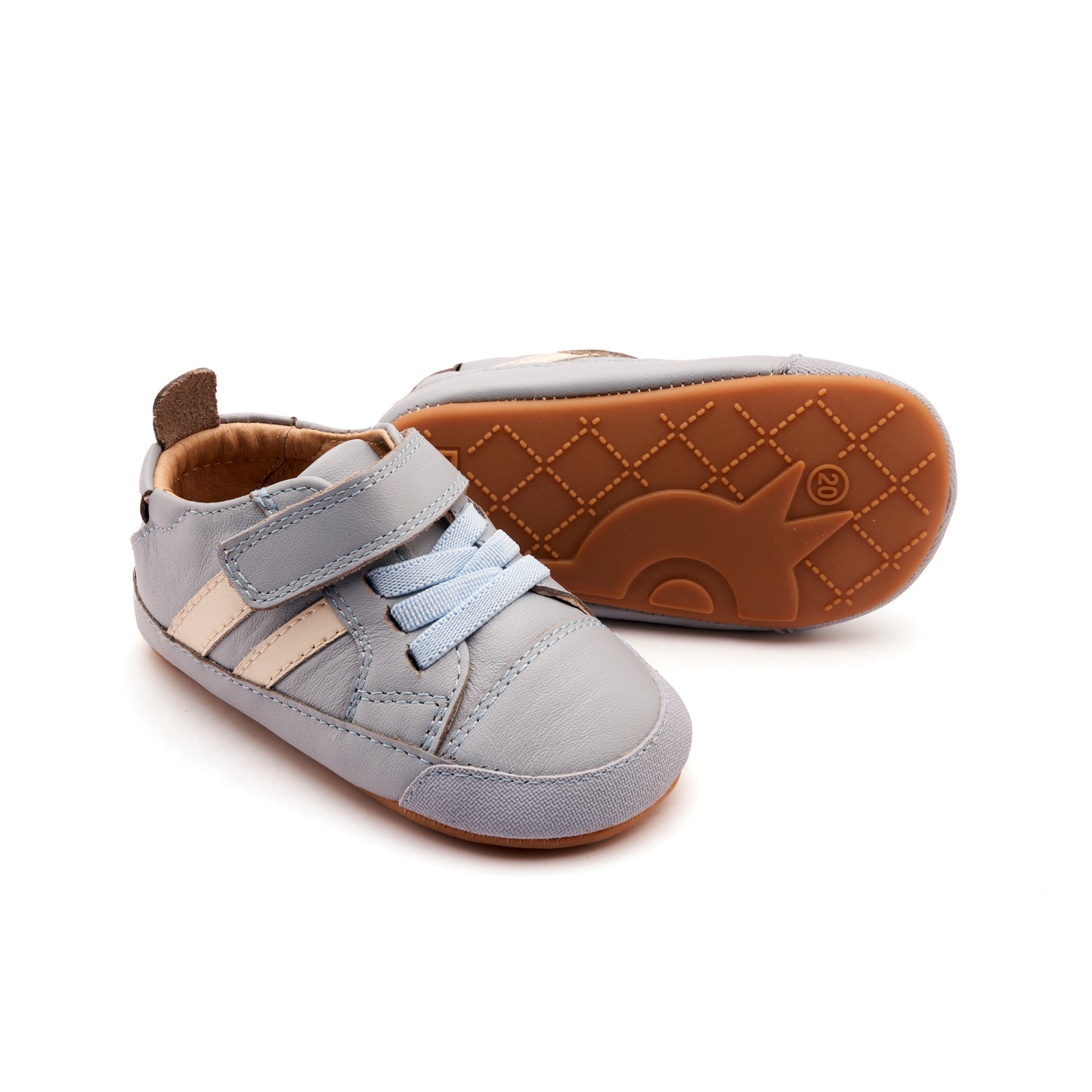 Old Soles 0049RT Low Roller Shoe baby leather shoe in Dusty Blue and Sporco with classic detail