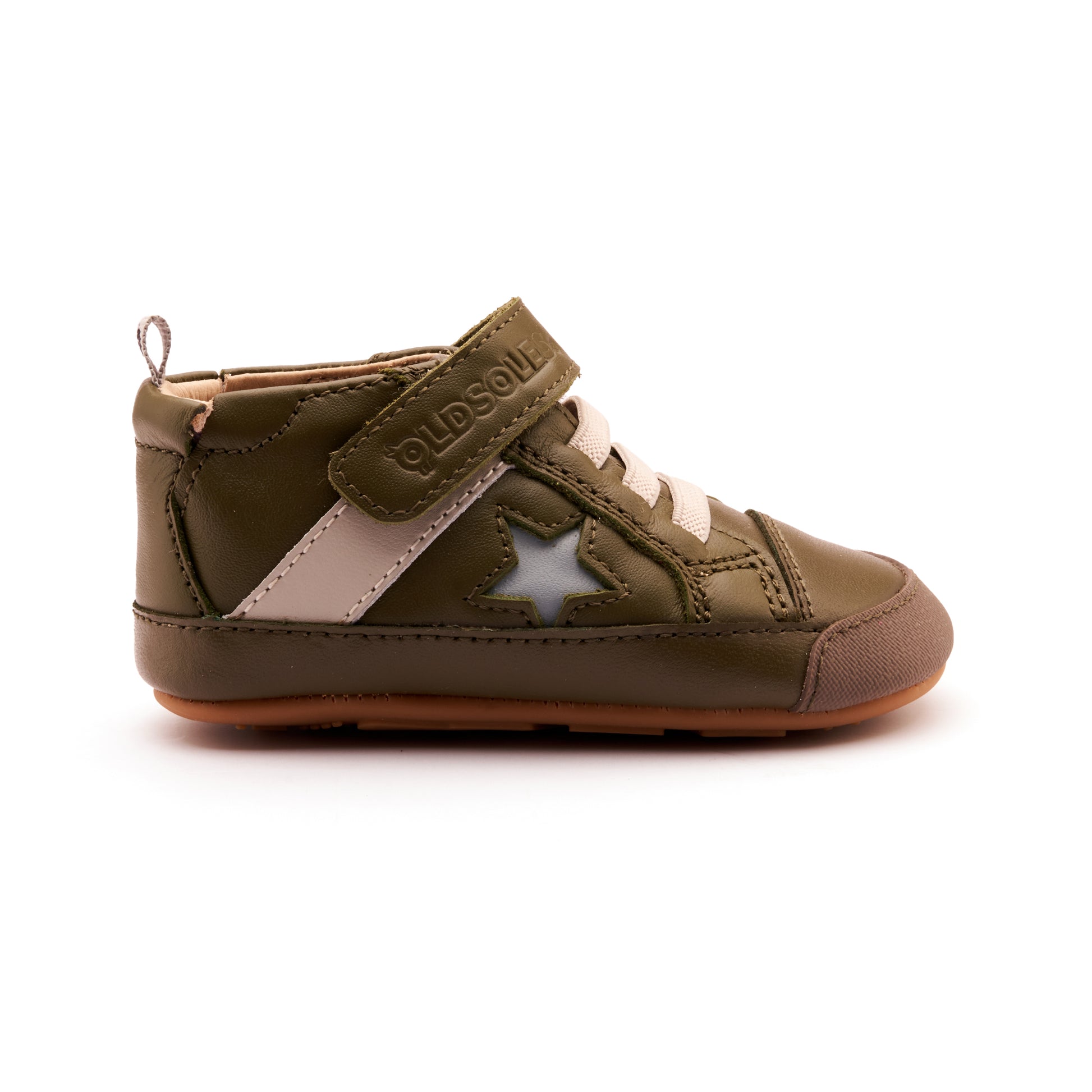 Old Soles 0074RT Roller baby leather shoe in Militare, Gris, and Dusty Blue with classic detail
