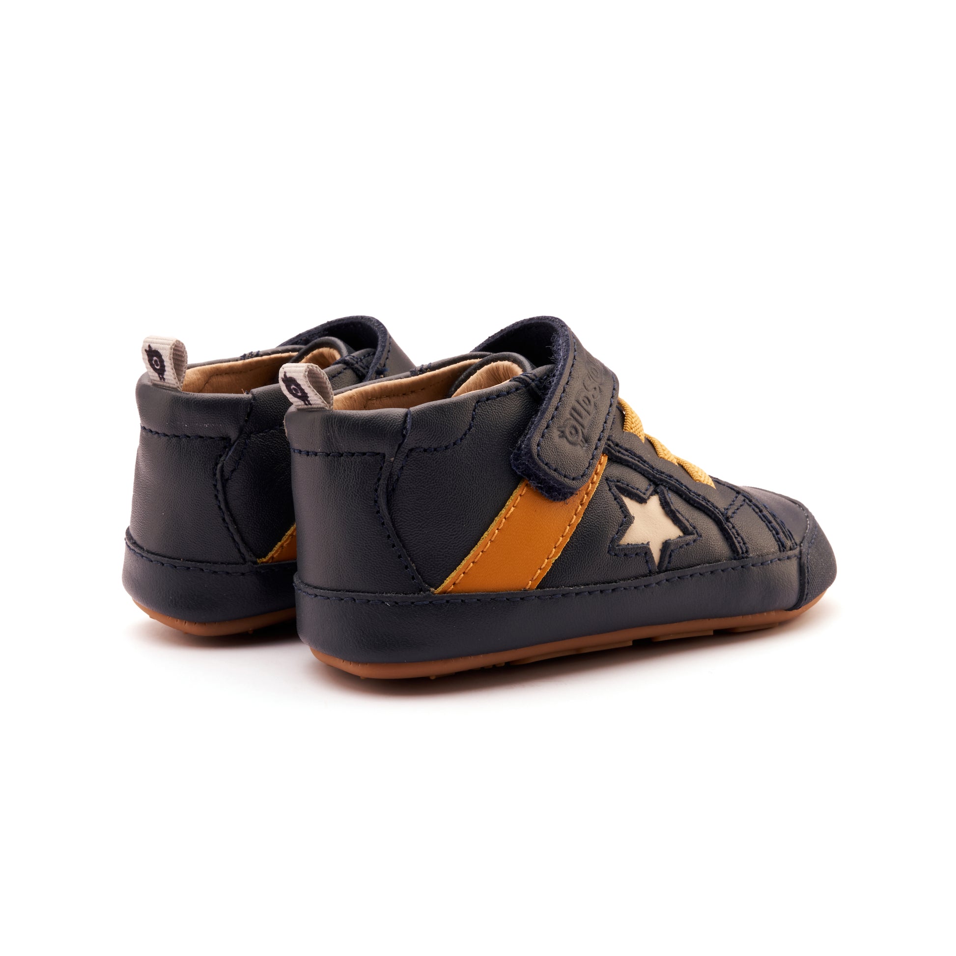 Old Soles 0074RT Roller baby leather shoe in Navy, Yema, and Cream with classic detail