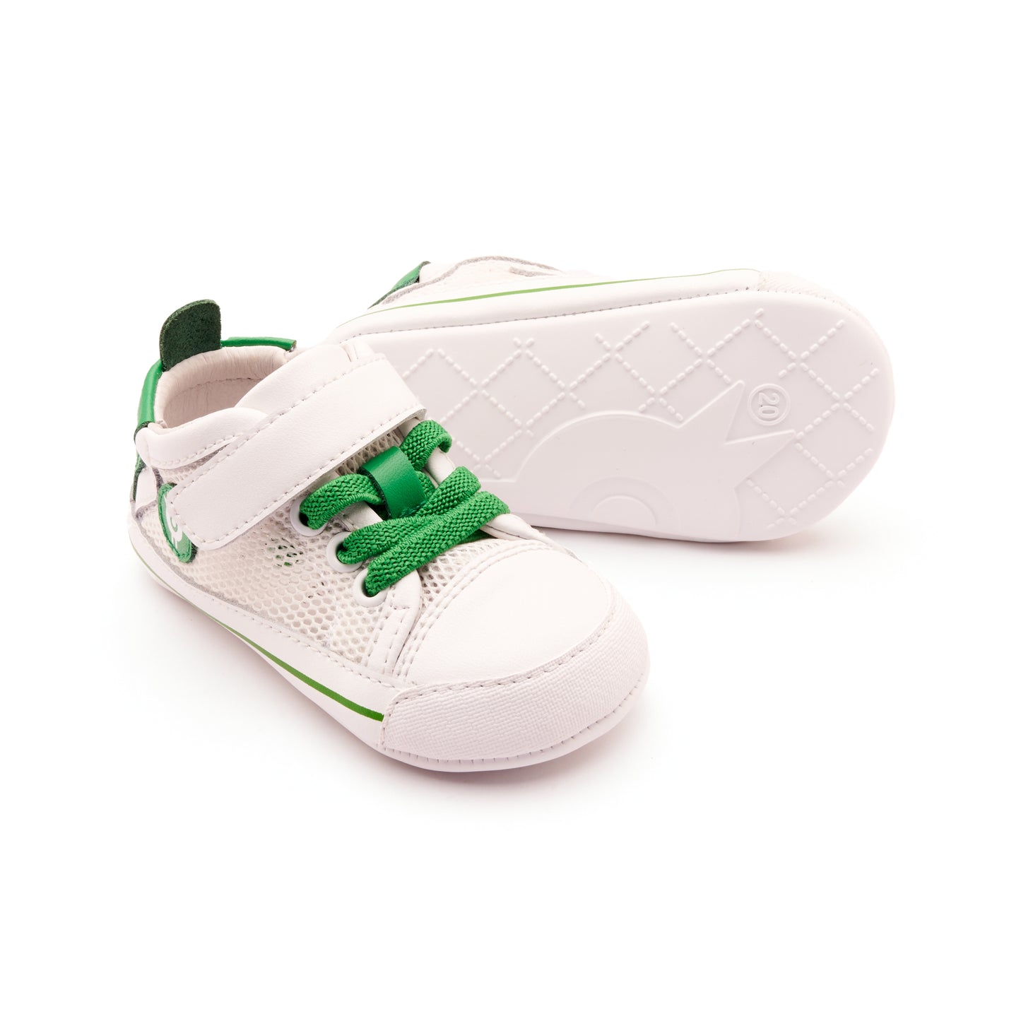 Old Soles 0083RT Baby Mesh baby leather shoe in Snow, Neon Green, and Snow Sole with mesh detail