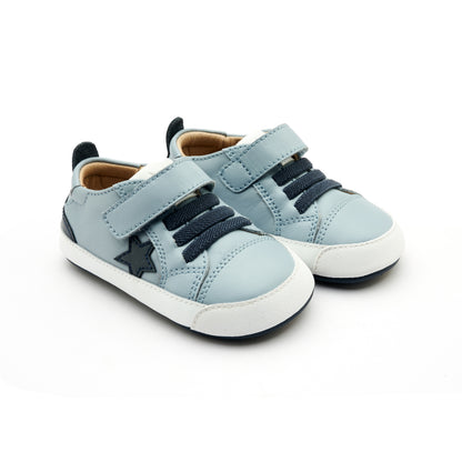Old Soles 0085RT Platinum Bub baby leather shoe in Dusty Blue and Navy and Navy Sole with metallic star detail