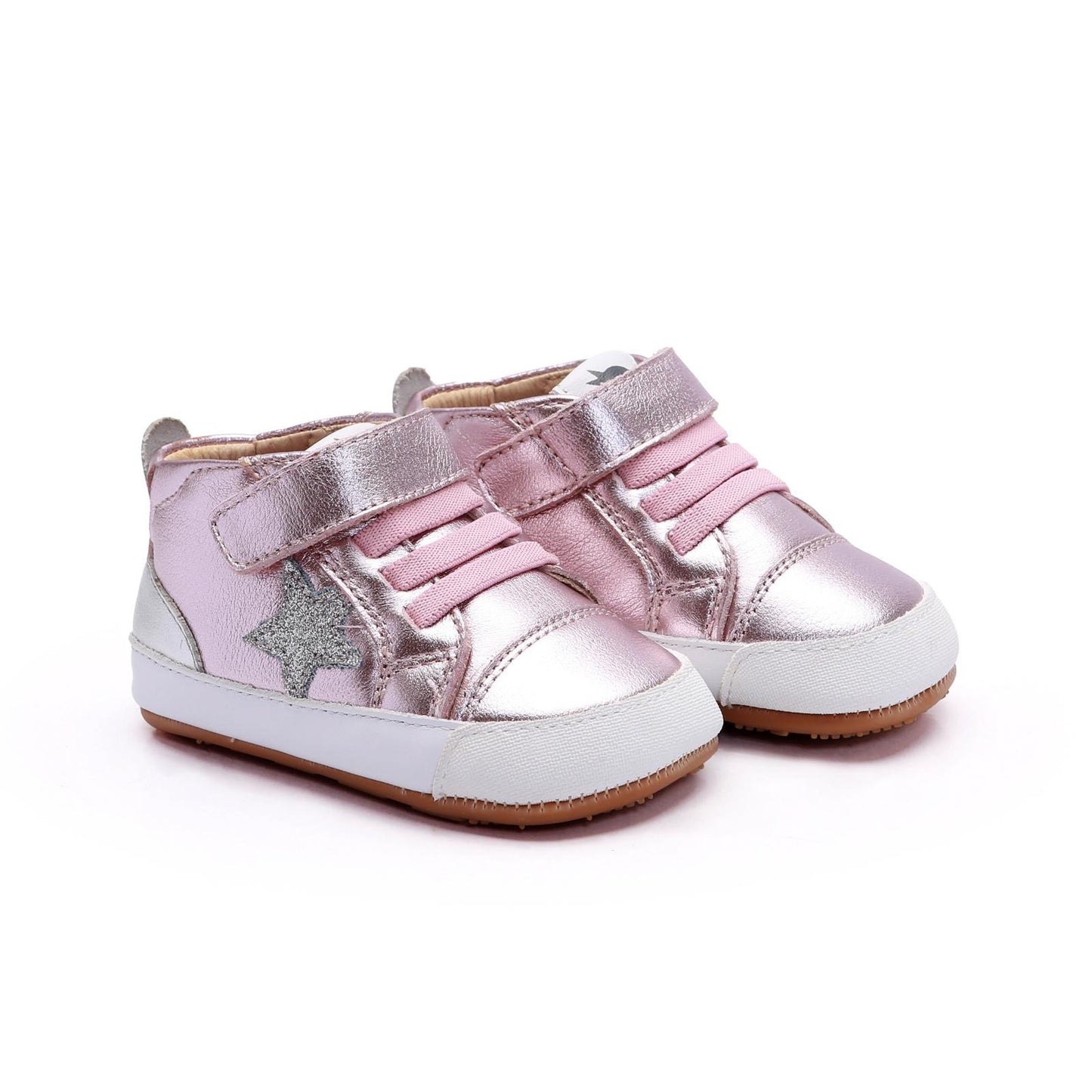 Old Soles 0085RT Platinum Bub baby leather shoe in Millet Pink and Glam Argent and Silver with classic detail