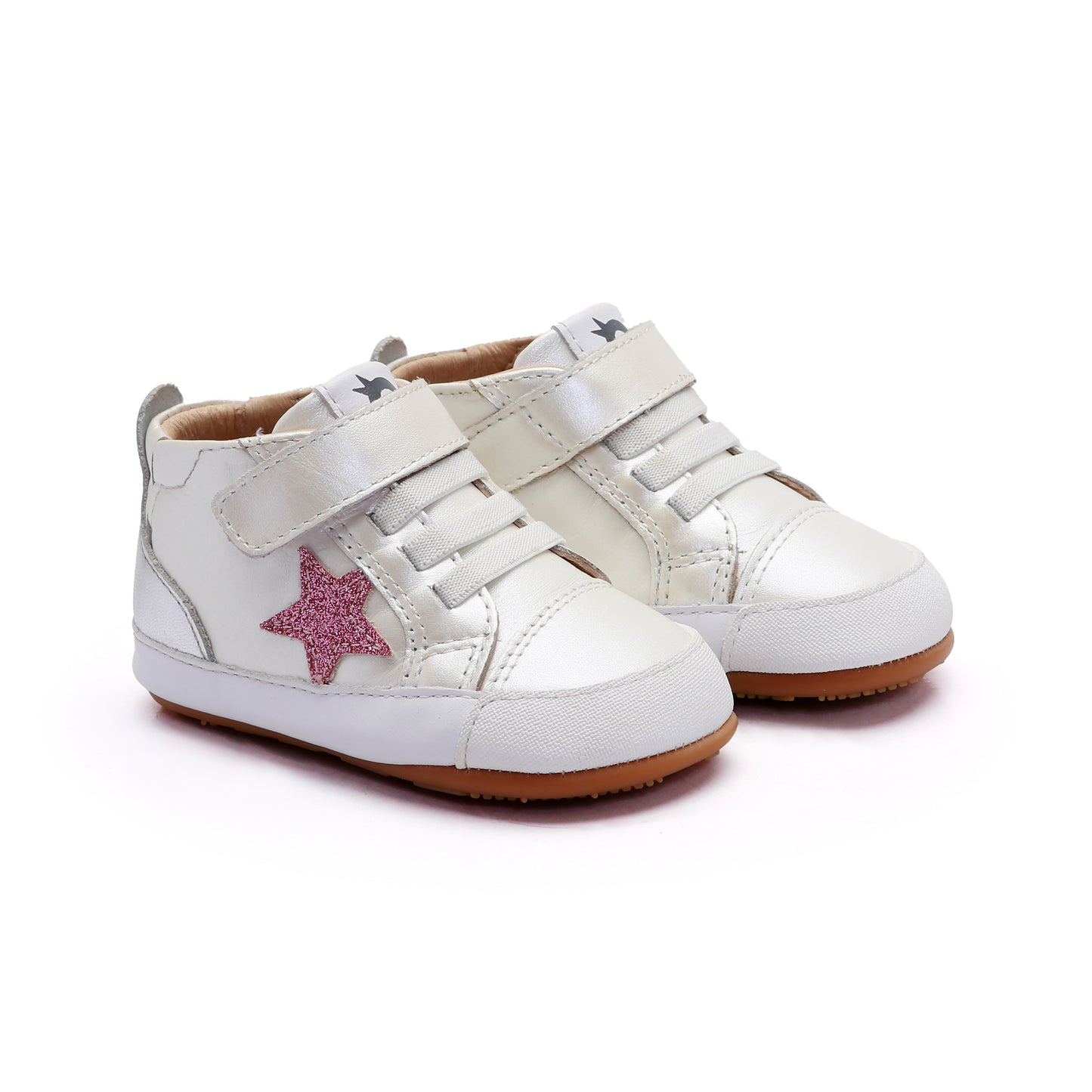 Old Soles 0085RT Platinum Bub baby leather shoe in Nacardo Blanco and Glam Pink and Silver with classic detail