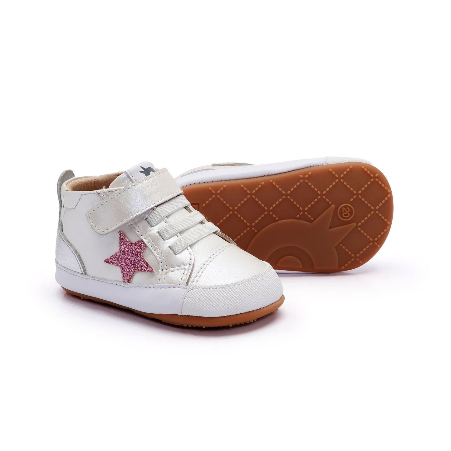 Old Soles 0085RT Platinum Bub baby leather shoe in Nacardo Blanco and Glam Pink and Silver with classic detail