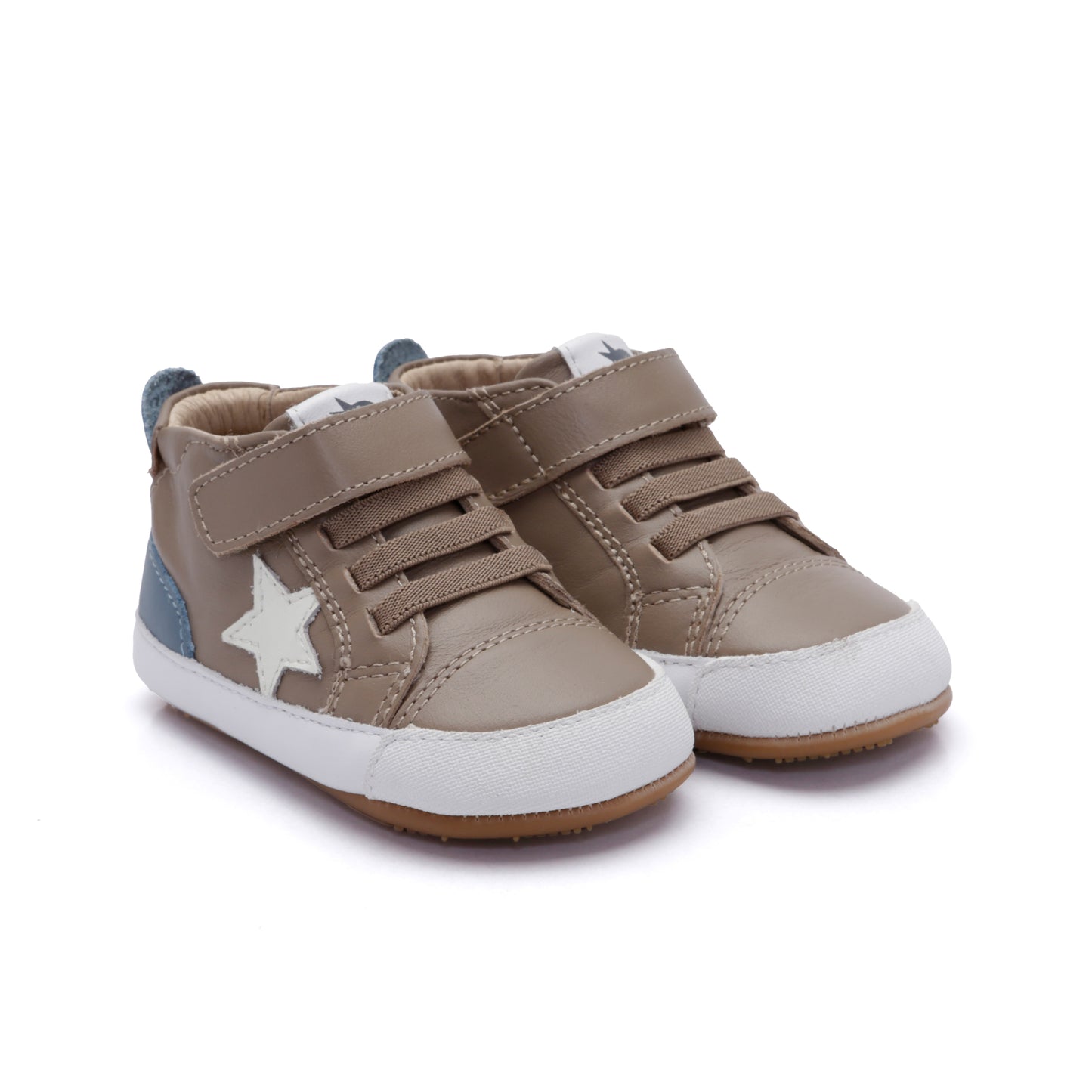 Old Soles 0085RT Platinum Bub baby leather shoe in Taupe and White and Indigo with classic detail