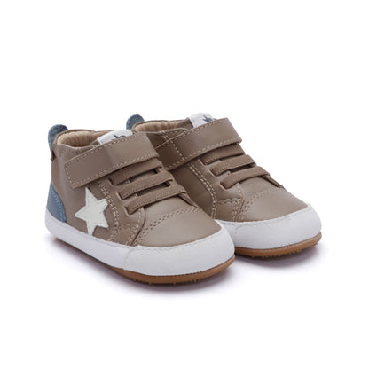 Old Soles 0085RT Platinum Bub baby leather shoe in Taupe and White and Indigo with classic detail