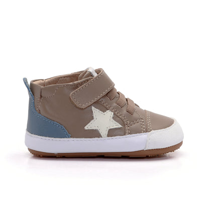 Old Soles 0085RT Platinum Bub baby leather shoe in Taupe and White and Indigo with classic detail