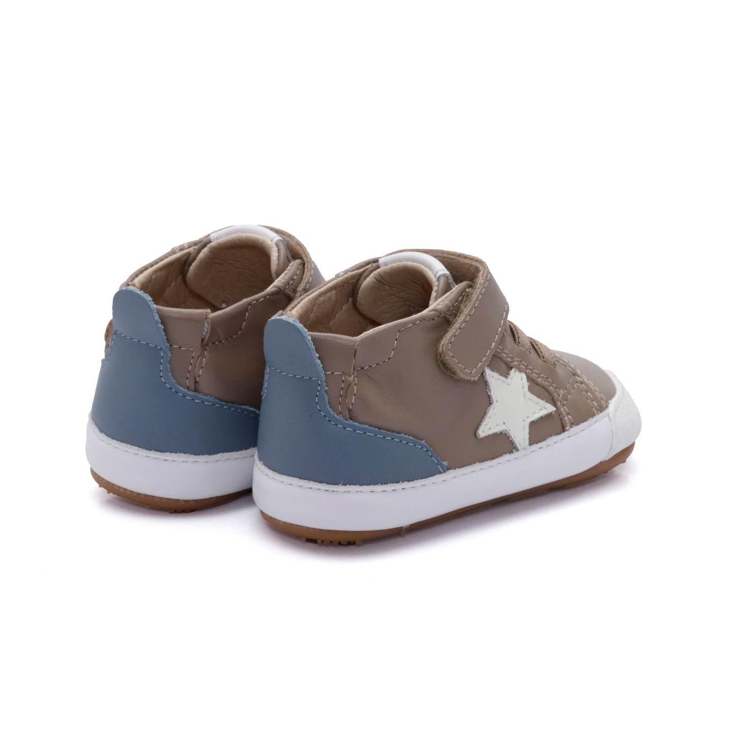 Old Soles 0085RT Platinum Bub baby leather shoe in Taupe and White and Indigo with classic detail